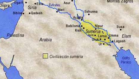Mapa de la antigua Sumeria, 3000 a.c.